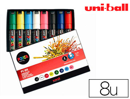MARQUEUR POSCA PC8K GOUACHE ENCRE INODORE TOUTES SURFACES POINTE LARGE BISEAUTE ASSORTIMENT TUI 8 UNITS