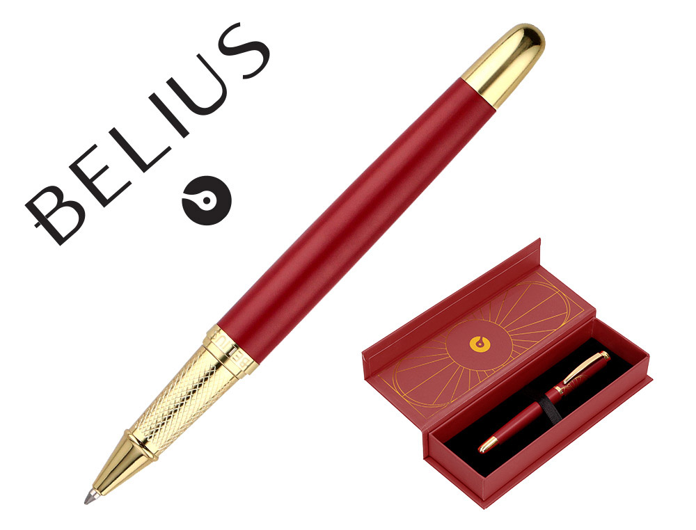 STYLO-BILLE BELIUS SOIREE ALUMINIUM DETAILS ET ATTRIBUTS OR ENCRE BLEUE COLORIS BORDEAUX DANS COFFRET CADEAU