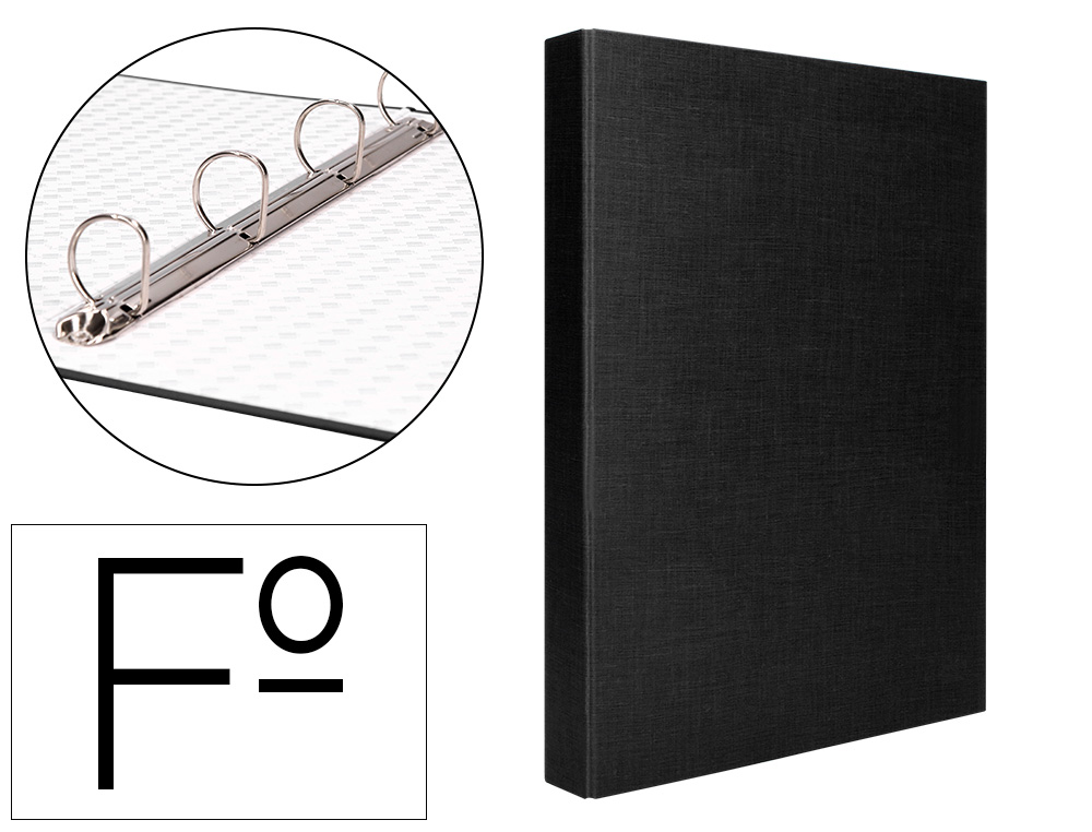 CLASSEUR LIDERPAPEL 4 ANNEAUX RONDS 25MM A4+ CARTON REMBORD PAPER COAT COLORIS NOIR