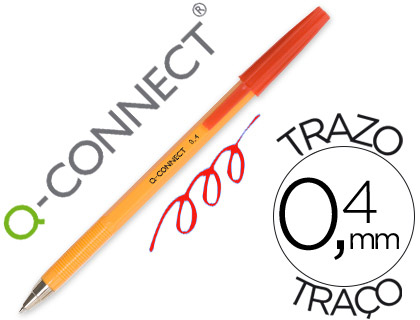 STYLO-BILLE Q-CONNECT CRITURE FINE 0.3MM ENCRE CLASSIQUE BILLE INDFORMABLE CAPUCHON ENCRE COULEUR ROUGE