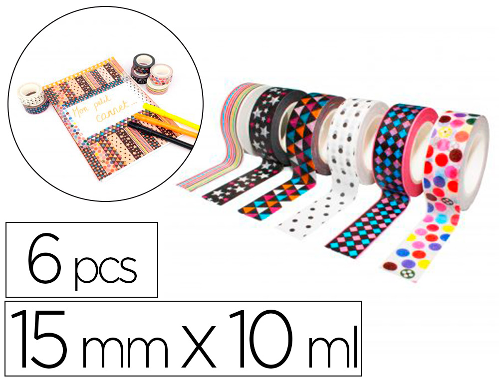 RUBANS ADHESIFS SODERTEX THEME GEOMETRICA 15 MM X 10   ML 6 PCS