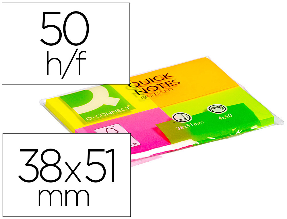 BLOC-NOTES Q-CONNECT COULEURS NON 38X51MM 80F REPOSITIONNABLES COLORIS ASSORTIS 4 BLOCS