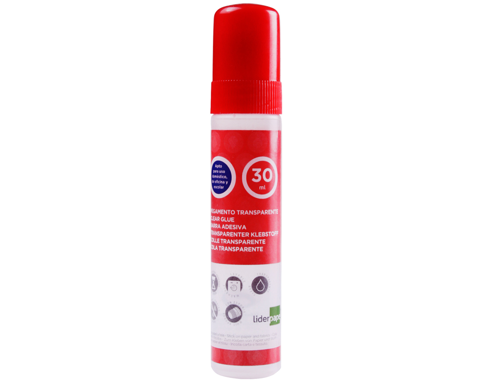 COLLE STYLO LIDERPAPEL LIQUIDE TRANSPARENTE AVEC EMBOUT APPLICATEUR PAPIER ET TISSU COLLAGE PROPRE PRÉCIS 30ML