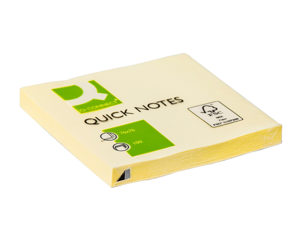 BLOC-NOTES Q-CONNECT QUICK NOTES 76X76MM 1 BLOC 100F REPOSITIONNABLES COLORIS JAUNE