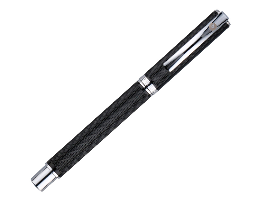 ROLLER ET ETUI SIMILI CUIR BELIUS TURBO ALUM. TEXTURE POINTILLEE ATTRIBUTS ARGENT ENCRE BLEUE COL. NOIR COFFRET CADEAU