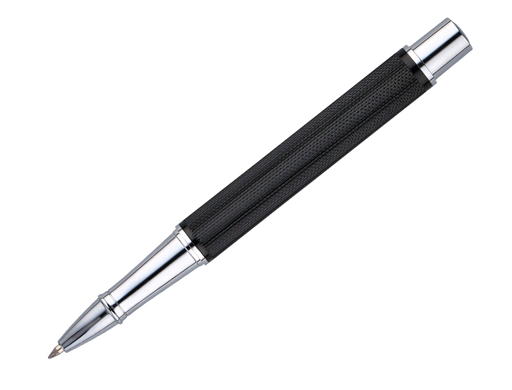 ROLLER ET ETUI SIMILI CUIR BELIUS TURBO ALUM. TEXTURE POINTILLEE ATTRIBUTS ARGENT ENCRE BLEUE COL. NOIR COFFRET CADEAU