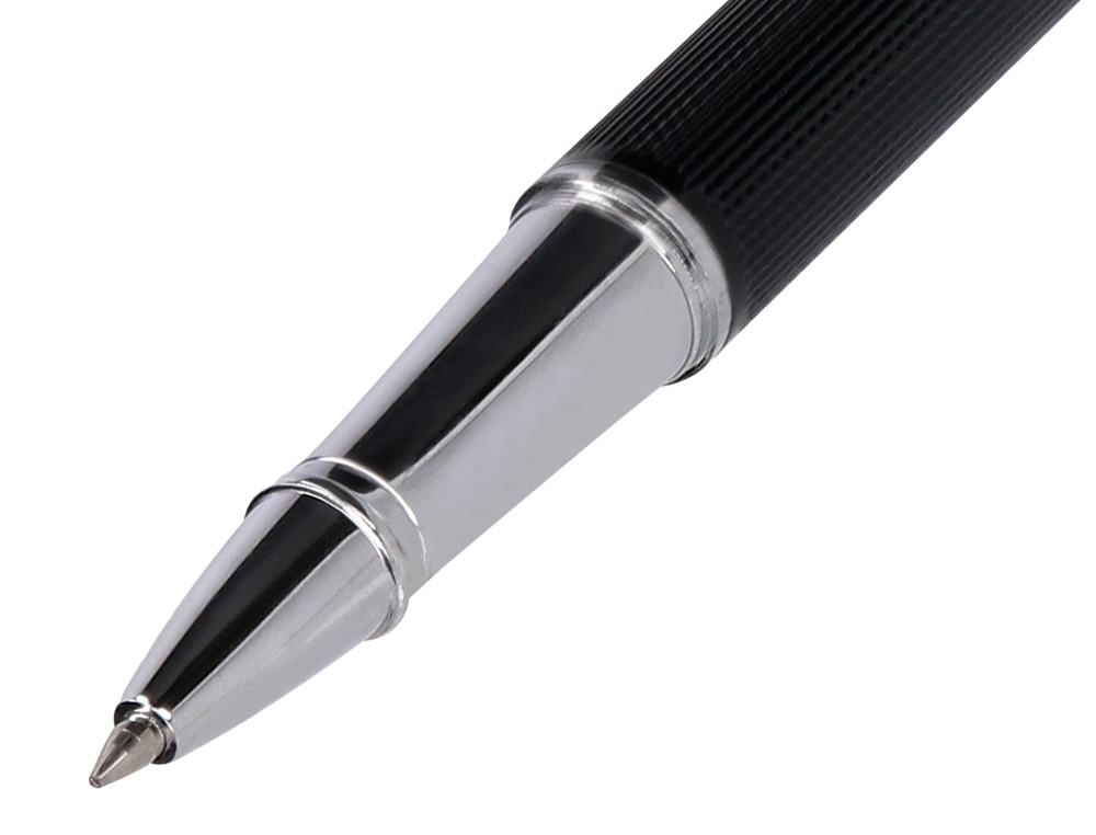 ROLLER ET ETUI SIMILI CUIR BELIUS TURBO ALUM. TEXTURE POINTILLEE ATTRIBUTS ARGENT ENCRE BLEUE COL. NOIR COFFRET CADEAU