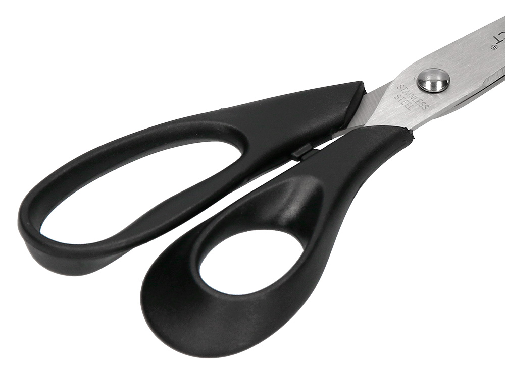 CISEAUX BUREAU Q-CONNECT CONOMIQUE DROITIER LAMES INOX 210MM BRANCHES GAINES ABS BOUTS POINTUS COLORIS NOIR