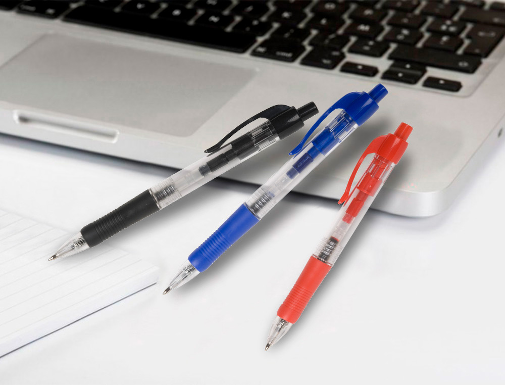 STYLO-BILLE Q-CONNECT RÉTRACTABLE ÉCRITURE MOYENNE 0.7MM ENCRE CLASSIQUE CLIP GRIP PRÉHENSION COULEUR ENCRE BLEU