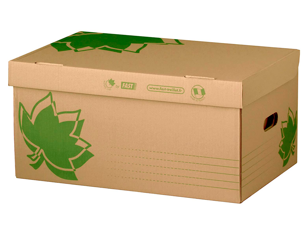 CAISSE CARTON NATURE LINE 520X350X260MM INDEXATION 3 FACES COUVERCLE RECYCLÉ RECYCLABLE EMPILABLE