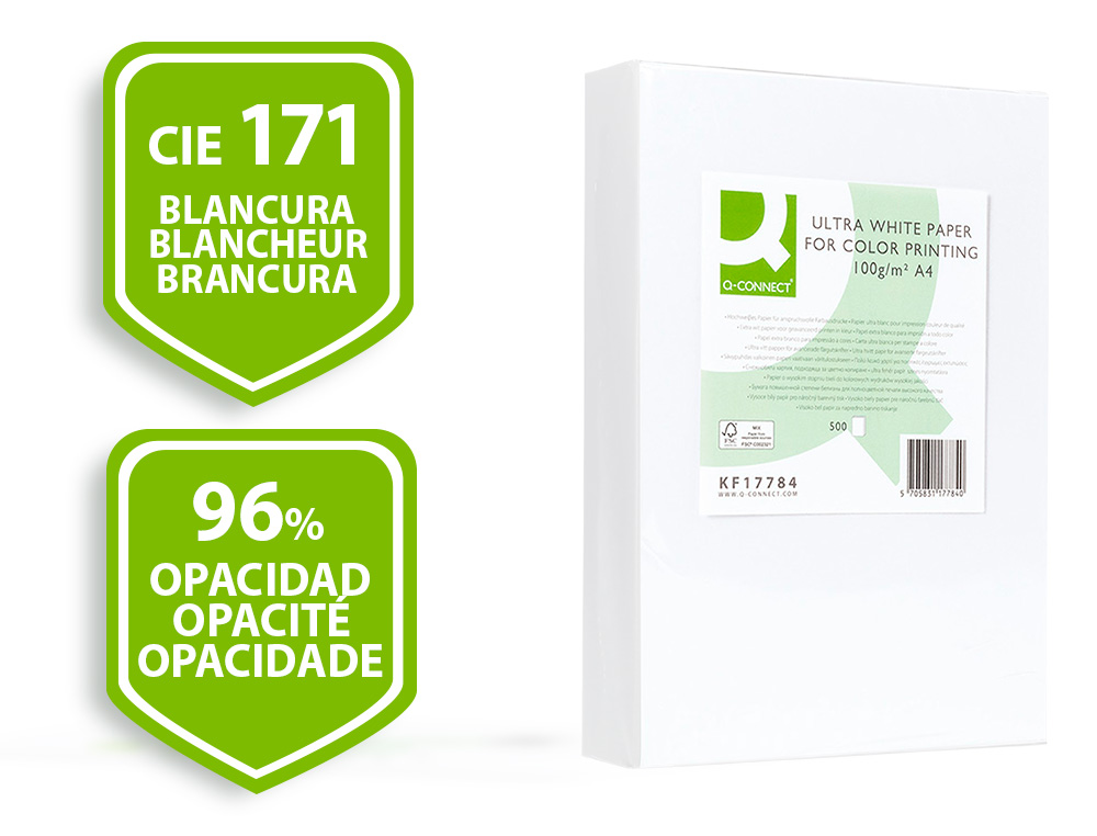 PAPIER Q-CONNECT MULTIFONCTION ULTRAWHITE A4 100G/M2 BLANCHEUR 170 OPACIT 96 RIGIDIT 60 500 FEUILLES