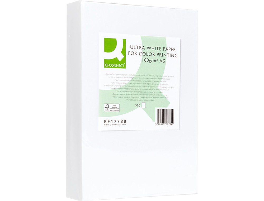 PAPIER Q-CONNECT MULTIFONCTION ULTRAWHITE A3 100G/M2 BLANCHEUR 170 OPACITÉ 96 RIGIDITÉ 60 500 FEUILLES