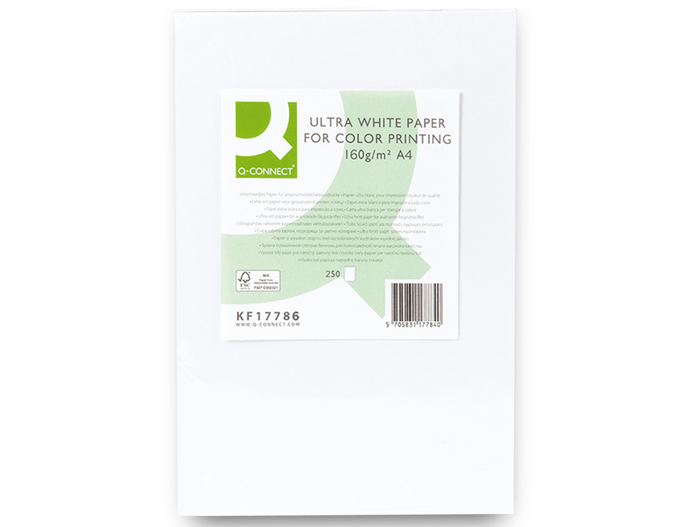 PAPIER Q-CONNECT MULTIFONCTION ULTRAWHITE A4 160G/M2 BLANCHEUR 170 OPACITÉ 96 RIGIDITÉ 60 250 FEUILLES