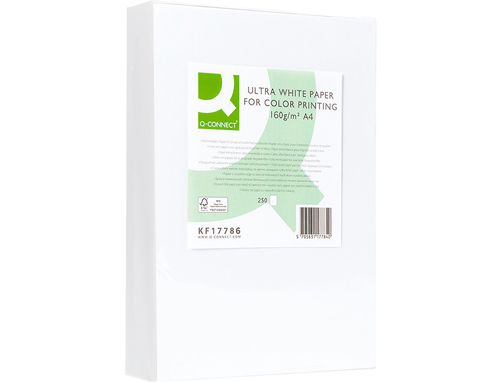PAPIER Q-CONNECT MULTIFONCTION ULTRAWHITE A4 160G/M2 BLANCHEUR 170 OPACITÉ 96 RIGIDITÉ 60 250 FEUILLES