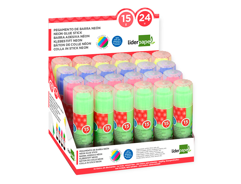 COLLE BLANCHE LIDERPAPEL ADHESIF HAUTE QUALITE TRANSPARENTE APRES SECHAGE INSTANTANE COLORIS NEON BATON