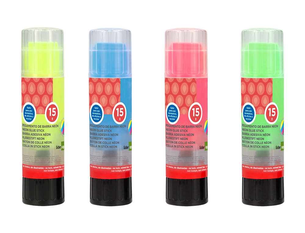 COLLE BLANCHE LIDERPAPEL ADHESIF HAUTE QUALITE TRANSPARENTE APRES SECHAGE INSTANTANE COLORIS NEON BATON