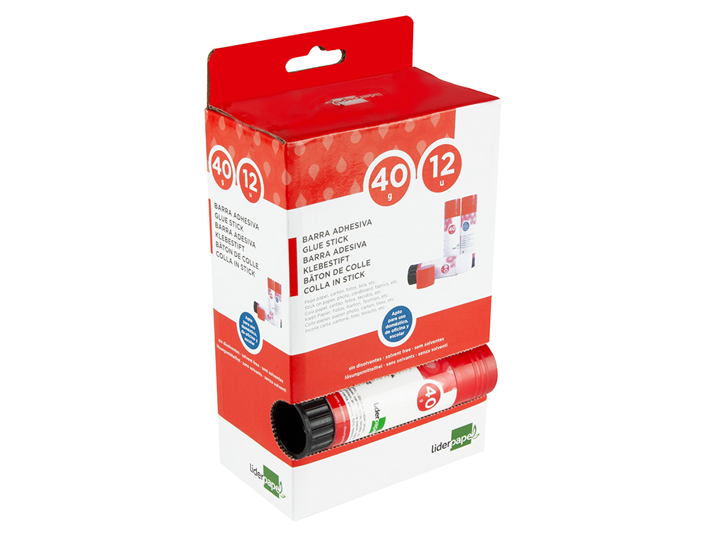 COLLE BLANCHE LIDERPAPEL ADHÉSIF HAUTE QUALITÉ GLISSEMENT MAXIMUM SÉCHAGE INSTANTANÉ UTILISATION SCOLAIRE BÂTON 40G