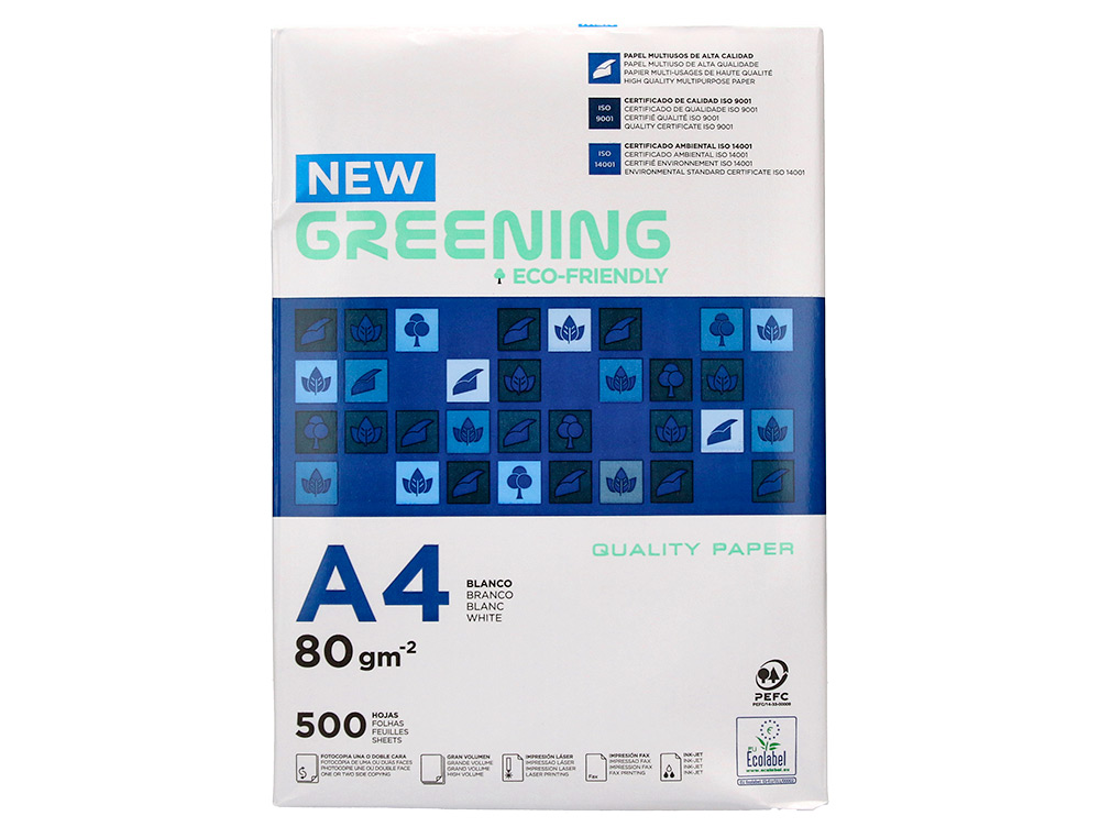 PAPIER LIDERPAPEL MULTIFONCTION GREENING A4 80G HAUTE QUALITÉ PEFC BLANCHEUR 146 OPACITÉ 92 RIGIDITÉ 112 500F