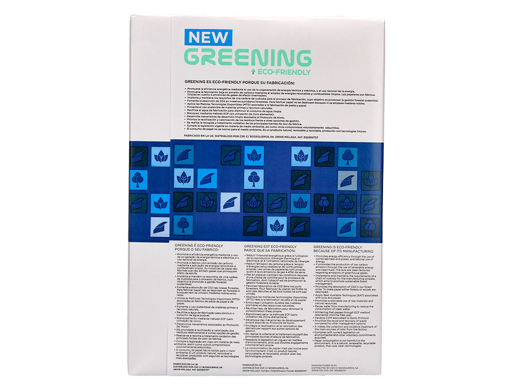 PAPIER LIDERPAPEL MULTIFONCTION GREENING A4 80G HAUTE QUALITÉ PEFC BLANCHEUR 146 OPACITÉ 92 RIGIDITÉ 112 500F