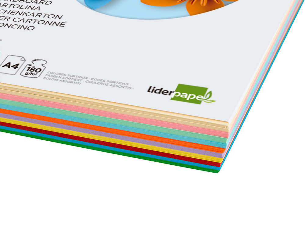 PAPIER CARTONNÉ LIDERPAPEL A4 180G/M2 10 COLORIS ASSORTIS PAQUET 100F