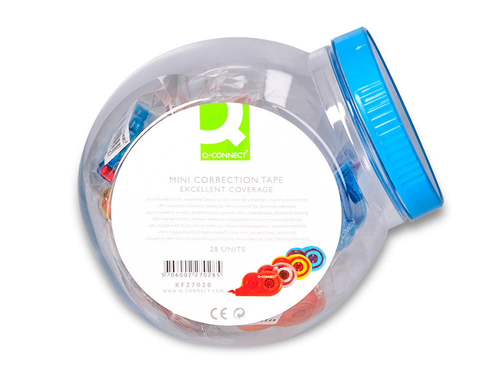 CORRECTEUR Q-CONNECT DÉVIDOIR MINI RUBAN 4.2MMX5M APPLICATION FRONTALE RÉÉCRITURE IMMÉDIATE COLORIS ASSORTIS BOÎTE 28U