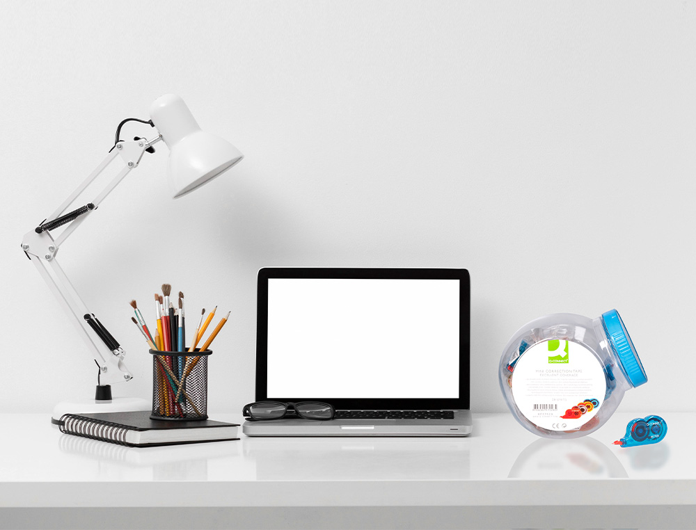 CORRECTEUR Q-CONNECT DÉVIDOIR MINI RUBAN 4.2MMX5M APPLICATION FRONTALE RÉÉCRITURE IMMÉDIATE COLORIS ASSORTIS BOÎTE 28U