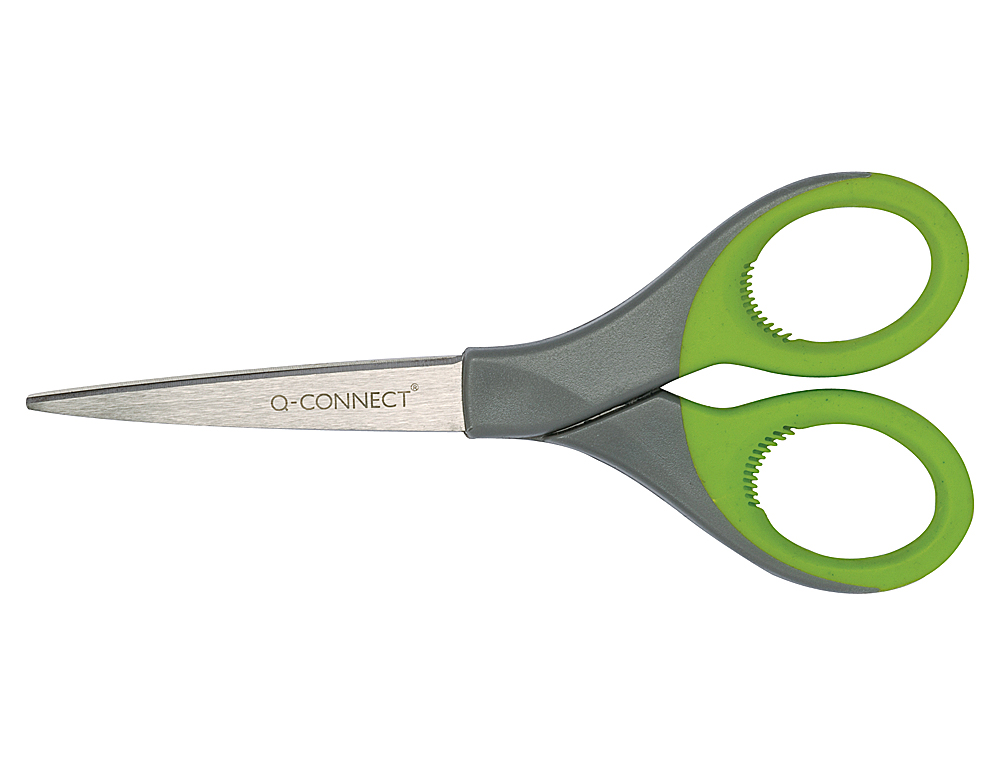 CISEAUX BUREAU Q-CONNECT ACIER INOXYDABLE 170MM ANNEAUX CAOUTCHOUC COLORIS ASSORTIS BLISTER