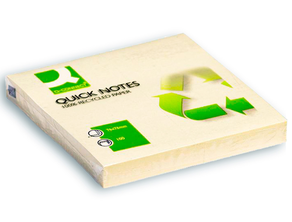 BLOC-NOTES Q-CONNECT QUICK NOTES PAPIER RECYCLÉ 76X76MM 100F REPOSITIONNABLES COLORIS JAUNE