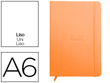 CARNET RHODIA WEBNOTEBOOK A6 9X14CM COUVERTURE SIMILI CUIR TANGERINE 192 PAGES 90G UNI LASTIQUE MARQUE-PAGE ORANGE
