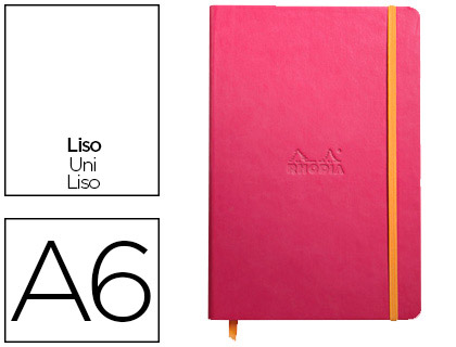 CARNET RHODIA WEBNOTEBOOK A6 9X14CM COUVERTURE SIMILI CUIR FRAMBOISE 192 PAGES 90G UNI LASTIQUE MARQUE-PAGE ORANGE