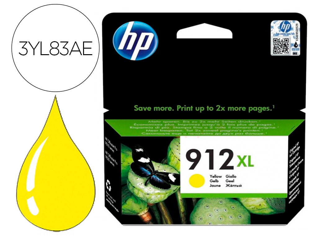 CARTOUCHE ENCRE HP 912XL 8010 / 8020 / 8035 COULEUR JAUNE   825 PAGES