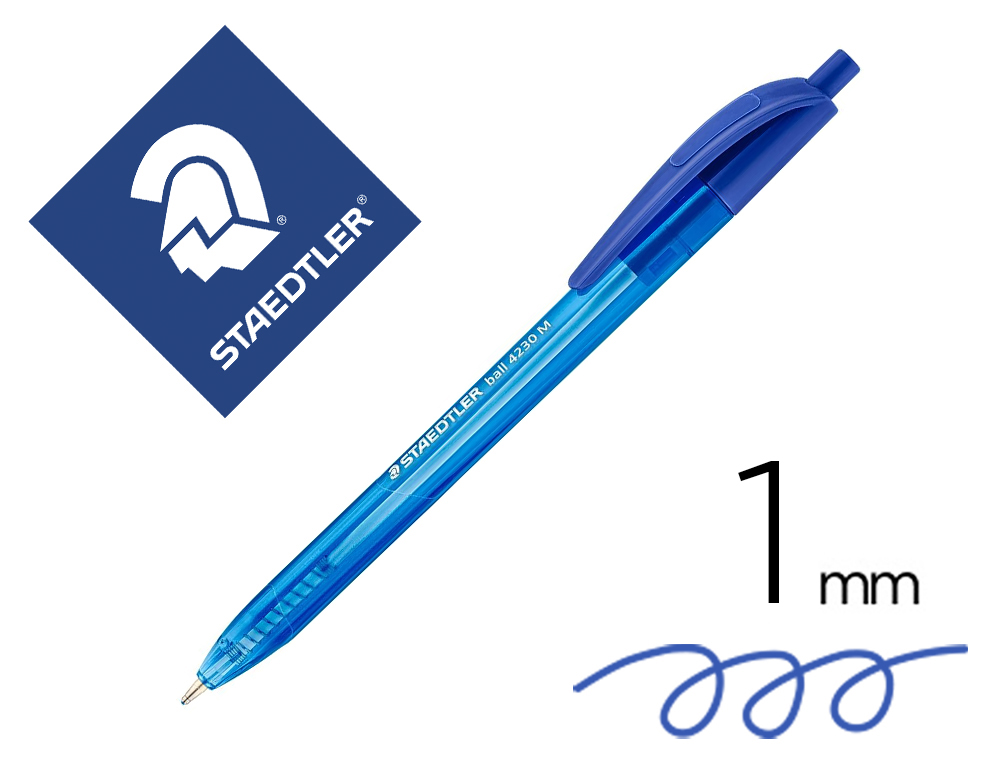 STYLO-BILLE STAEDTLER BALL 4230 M TRIANGULAIRE RETRACTABLE ERGONOMIQUE POINTE MOYENNE  1MM COLORIS BLEU