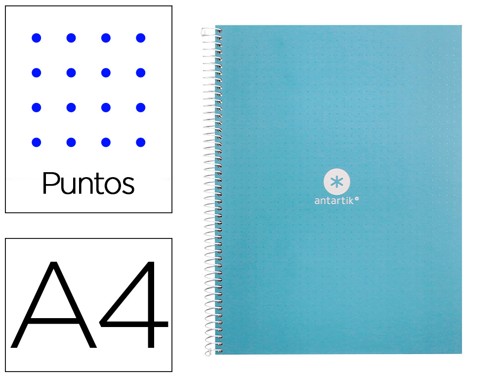 CAHIER SPIRALE ANTARTIK A4 80P 90G COUVERTURE CARTONEE   REGLURE DOT 4 TROUS COLORIS   BLEU CIEL