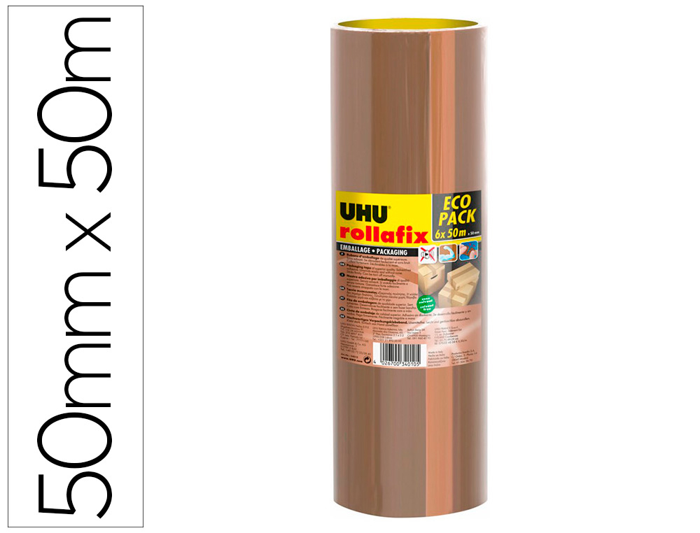 RUBAN ADHESIF UHU ROLLAFIX BRUN 6X50MX50MM LOT DE 6U