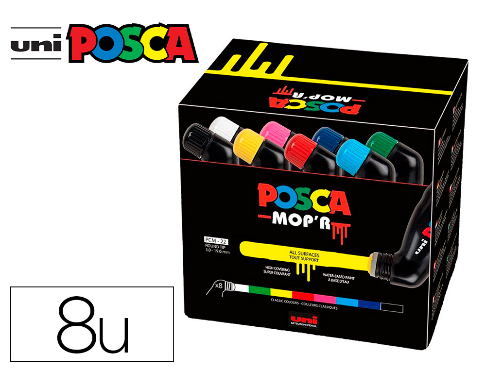 MARQUEUR POSCA MOP'R PEINTURE COUVRANTE SET DE 8 COLORIS    ASSORTIS