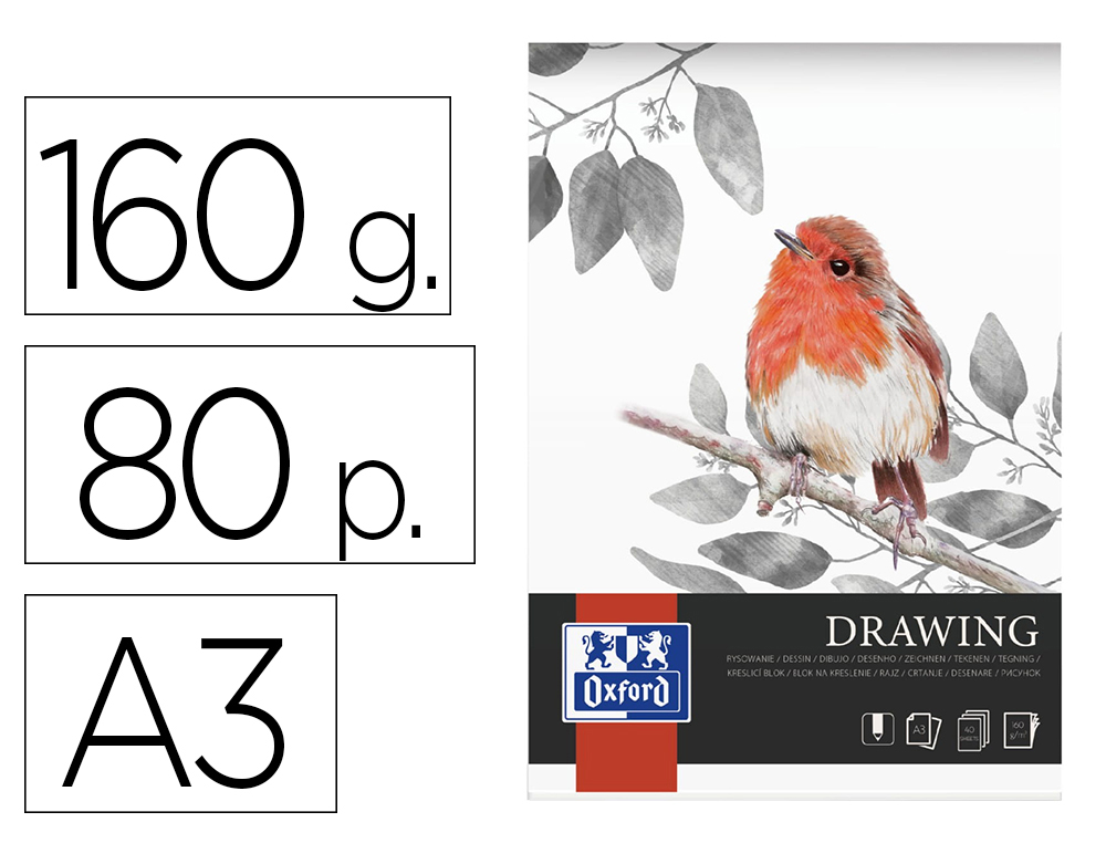 BLOC DRAWING OXFORD ENDOSSE FEUILLES DETACHABLES A3 80    PAGES 160G