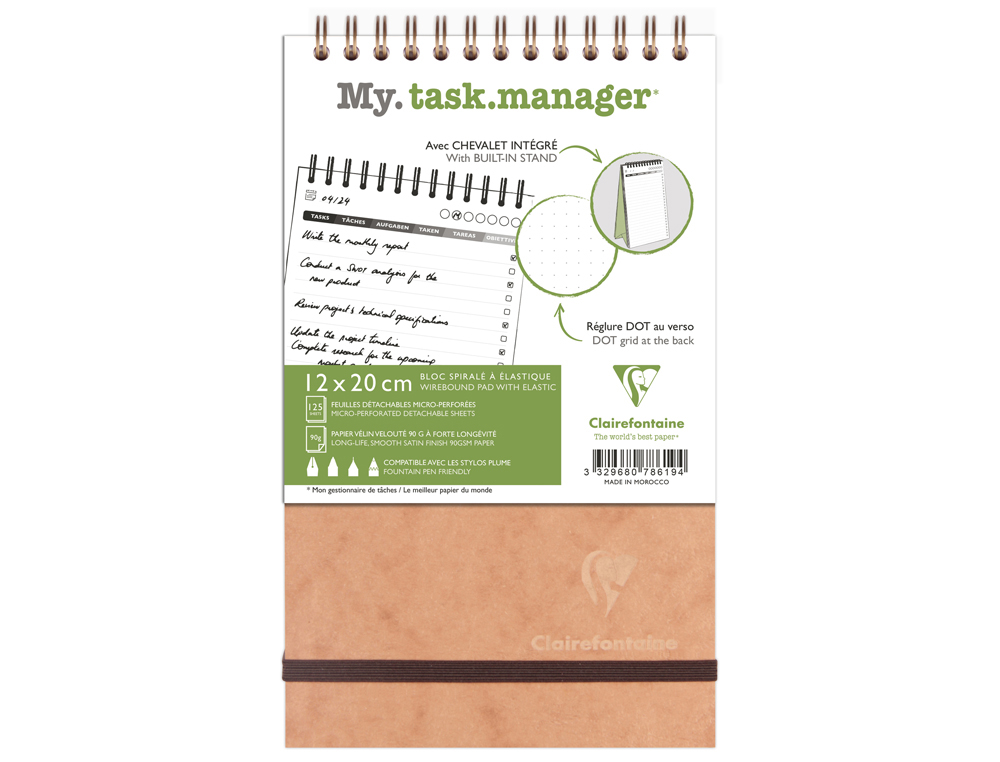 BLOC CLAIREFONTAINE MY TASK MANAGER AGE BAG RELIURE       INTEGRALE 120X200MM 250P      DETACHABLES REGLURE