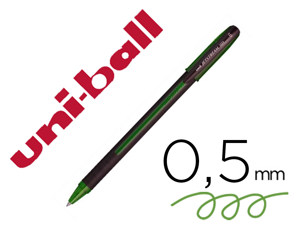 STYLO-BILLE UNIBALL JETSTREAM 101 POINTE MOYENNE TRAIT      0,5MM ENCRE GEL CAPUCHON GRIP ERGONOMIQUE COLORIS VERT
