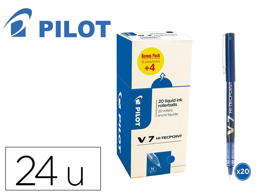 PACK ROLLER PILOT V7 POINTE AIGUILLE 0.7 MM AVEC          REGULATEUR D ENCRE 16 + 4     OFFERTS COLORIS BLEU