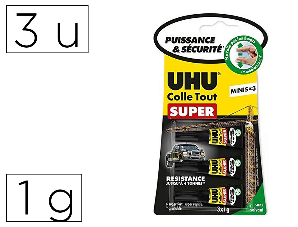 COLLE UHU TOUT SUPER MULTI MATERIAUX SANS SOLVANT 3X1G