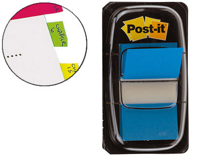 MARQUE-PAGES POST-IT STANDARD INDEX 25X44MM 50F COLORIS BLEU
