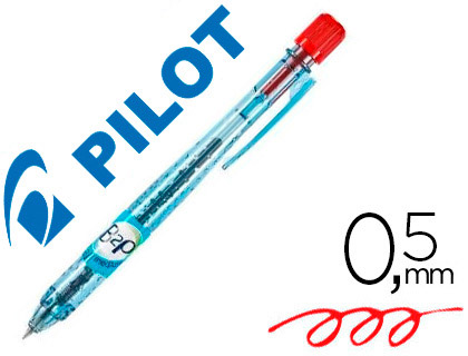 STYLO-BILLE PILOT B2P MOYEN 0.5MM RTRACTABLE RECHARGEABLE CORPS TRANSLUCIDE BLEUT PLASTIQUE RECYCL COULEUR ROUGE