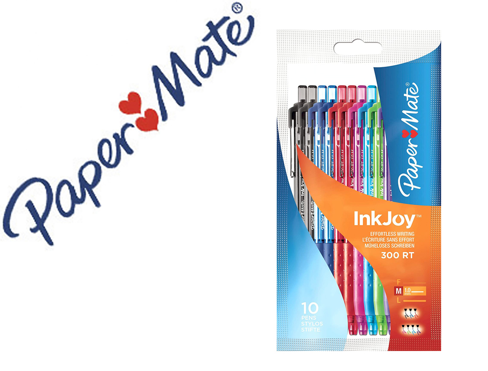 STYLO-BILLE PAPER MATE INKJOY 300 RT CRITURE MOYENNE RTRACTABLE CLIP FUN POCHETTE 10 UNITS