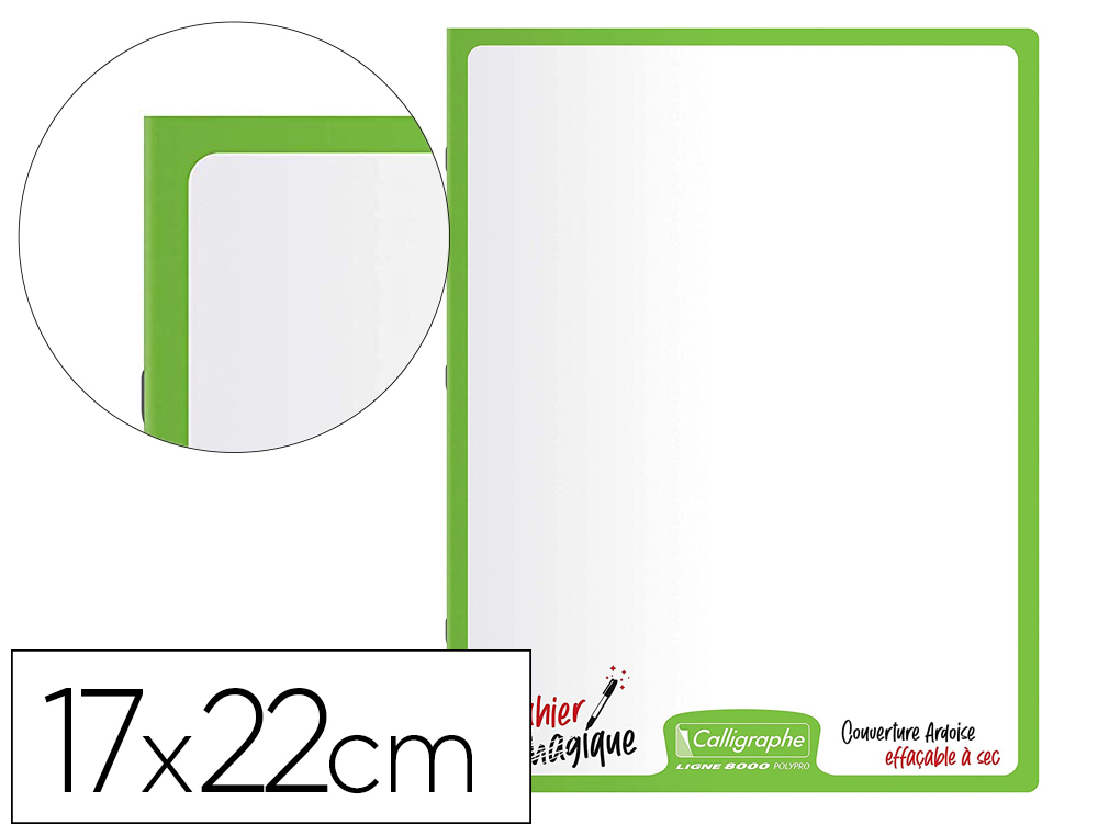 CAHIER MAGIQUE CLAIREFONTAINE 8000 POLYPRO COUVERTURE ARDOISE DOUBLE FACE EFFACABLE PIQUE BLANC 17X22CM 48P SEYES 90G
