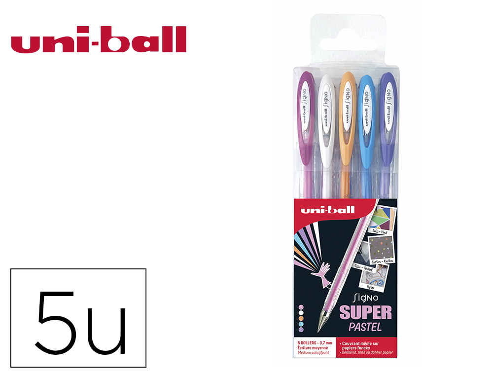 POCHETTE UNIBALL SIGNO ROLLER ENCRE GEL ECRITURE MOYENNE    COLORIS PASTEL BLANC / BLEU / ORANGE / ROSE / VIOLET 5