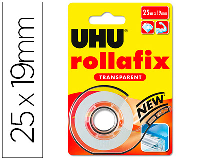 RUBAN ADHESIF UHU ROLLAFIX TRANSPARENT AVEC DEVIDOIR     25MX19MM