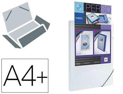 CHEMISE VIQUEL COOLBOX POLYPROPYLNE DOS RIGIDE 30MM RABATS 250X330MM PERSONNALISABLE FERMETURE LASTIQUE COLORIS BLANC