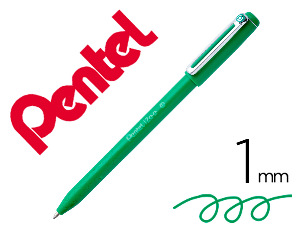 STYLO-BILLE PENTEL IZEE RETRACTABLE ECRITURE MOYENNE  POINTE 1MM ENCRE FAIBLE       VISCOSITE RECHARGEABLE VERT