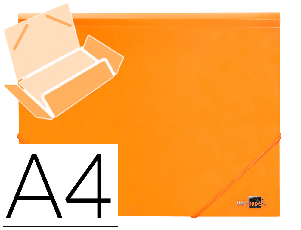 CHEMISE LIDERPAPEL POLYPROPYLENE DOS FLEXIBLE A4 210X297MM 4/10E 3 RABATS 100F ELASTIQUE ORANGE FLUO OPAQUE