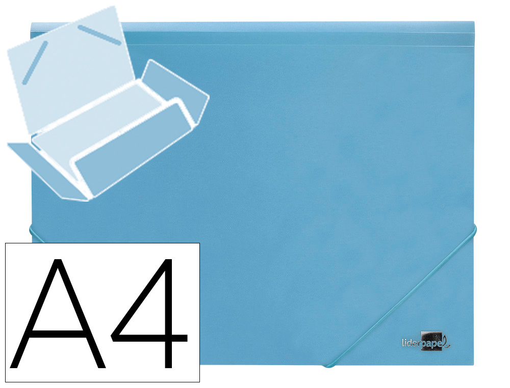 CHEMISE LIDERPAPEL POLYPROPYLENE DOS FLEXIBLE A4 210X297MM 4/10E 3 RABATS 100F ELASTIQUE BLEU CIEL OPAQUE